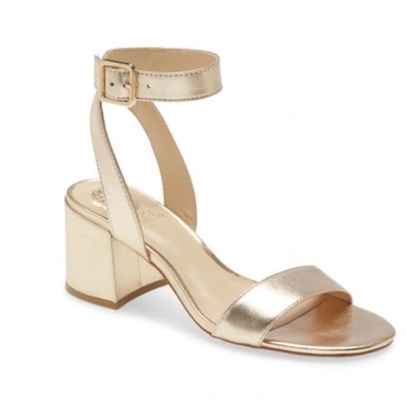 VINCE CAMUTO “Gidgena” Block Heel Ankle Strap Sandal -Egyptian Gold - Sz 11 -EUC - Picture 1 of 14